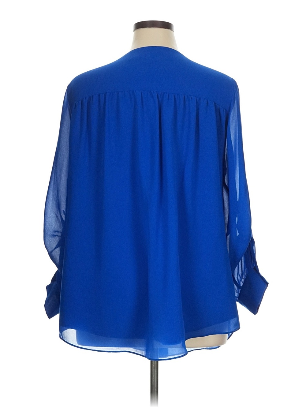 Calvin Klein Sheer V-Neck Blouse in Cobalt Blue - Picture 2 of 5